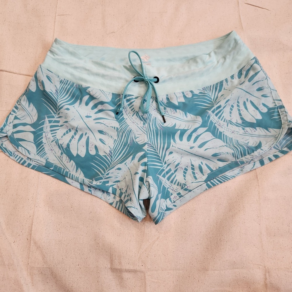 rabbit Running Shorts Women's Medium Blue Tropical Palm Leaf Athletic Shorts M